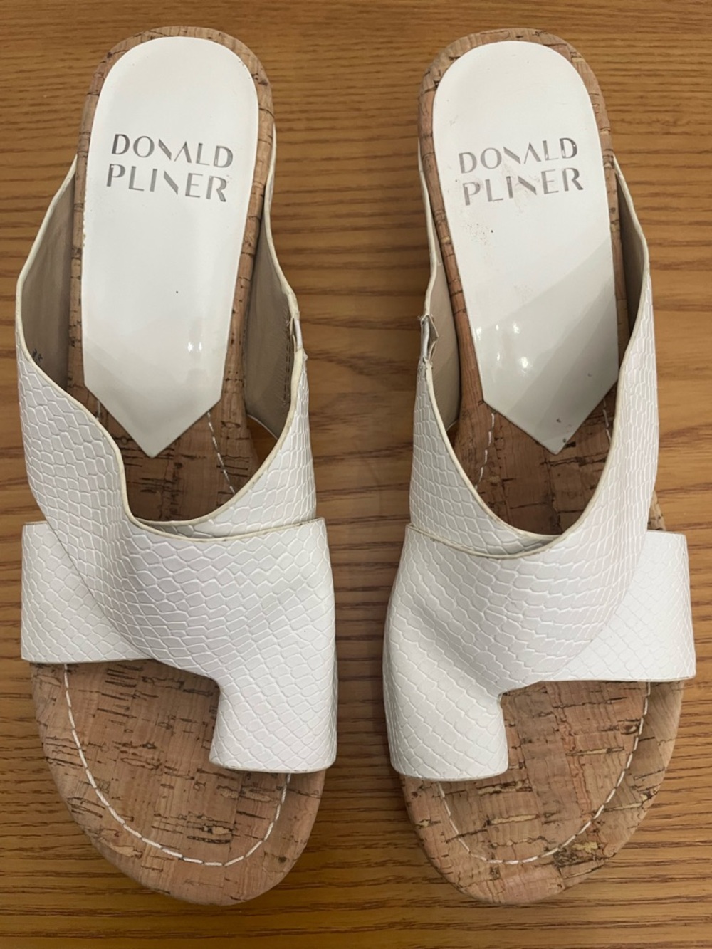 Donald J. Pliner White Snake Cork Wedges